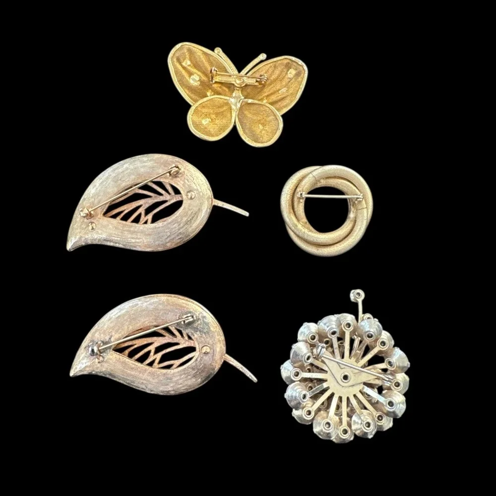 Vintage Brooches‎ Collection Leaf Butterfly Abstract Pink Rhinestone Jewelry